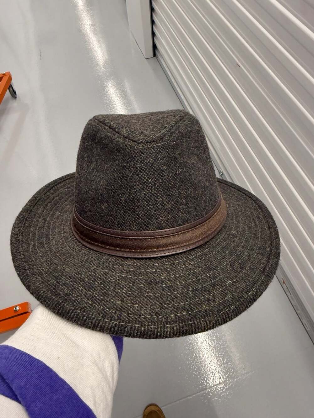 DPC Wool Blend Fedora Hat with Leather Band and Plaid Lining XL